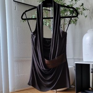 Bebe Brown Drape Nk Halter with Band Top & Bebe Hanger  Size  XS   NWT